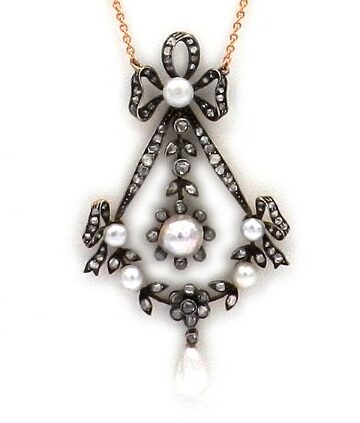 Antiker Diamant Anhaenger Collier Kette Natur Perlen kaufen Stephanie Bohm Antikschmuck kaufen