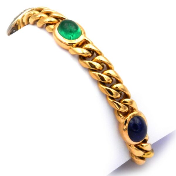 Gold Armband Farbstein Rubin Saphir Smaragd Diamant Cabochon Herz Panzerarmband 750 18K massiv Vintage gebraucht kaufen Stephanie Bohm EchtschmuckSchmuck-2