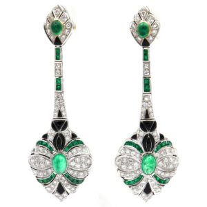 Ohrringe Smaragde Onyx weissgold Platin Art Deco Stil Lang Abendschmuck luxus kaufen Stephanie Bohm antikschmcuk