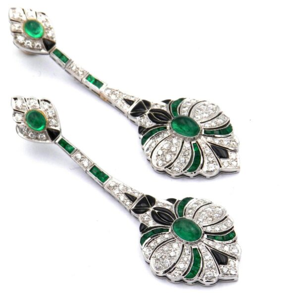 Ohrringe Smaragde Onyx weissgold Platin Art Deco Stil Lang Abendschmuck luxus kaufen Stephanie Bohm antikschmcuk