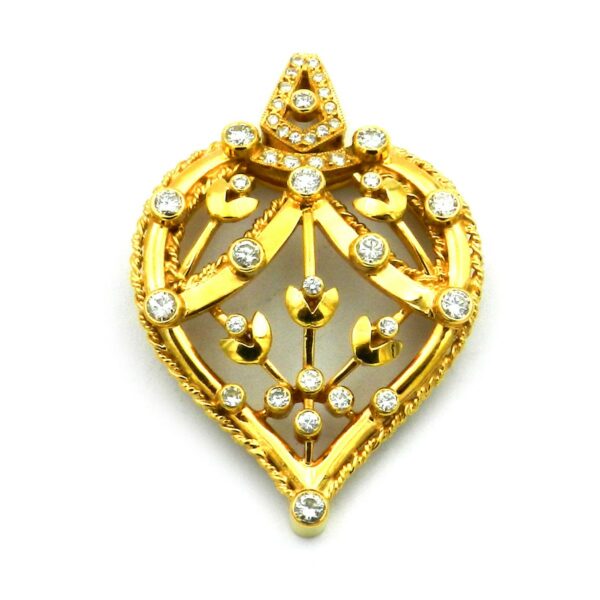Diamant Anhaenger Gold 18K 750 Gelbgold Herz Tropfen Vintage secondhand kaufen Stephanie Bohm Antiker Schmuck