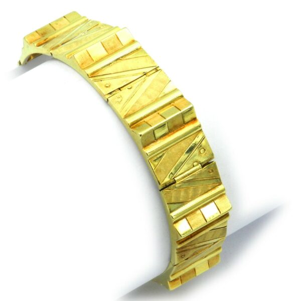 Art Deco Gold Armband Fiessler grafisch Gliederarmband 14K 585 Gelbgold ohne Stein kaufen Stephanie Bohm Antikschmuck