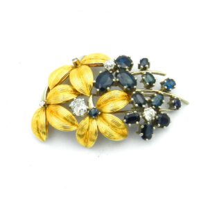 Saphir Diamant Brosche 18K 750 Gold Blumenstrauss Blumenbouquet Vintage Retro kaufen Stephanie Bohm antiker Schmuck