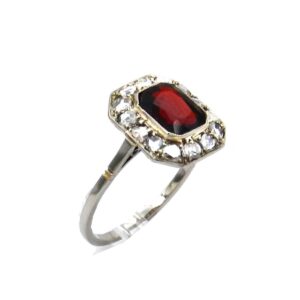 Art Deco Diamant Granat Ring 18K 750 Weissgold kaufen Stephanie Bohm Antikschmuck