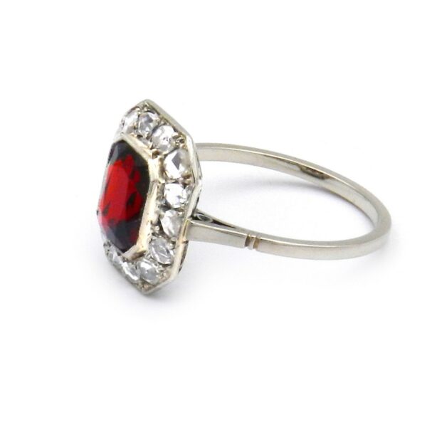 Art Deco Diamant Granat Ring 18K 750 Weissgold kaufen Stephanie Bohm Antikschmuck