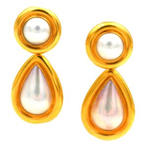 Cada Perlen 18K gold Ohrringe Ohrclips Mabeperle Gelbgold Design kaufen Stephanie Bohm Secondhand Echt Schmuck