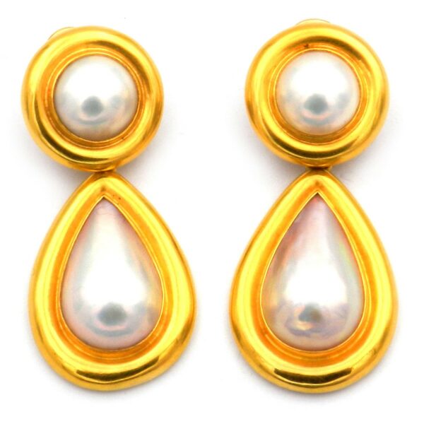 Cada Perlen 18K gold Ohrringe Ohrclips Mabeperle Gelbgold Design kaufen Stephanie Bohm Secondhand Echt Schmuck