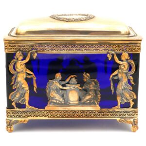 Silber Dose Empirestil antik Paris Silber vergoldet kobalt blaues Glas kaufen Stephanie Bohm Silber antiquitaeten