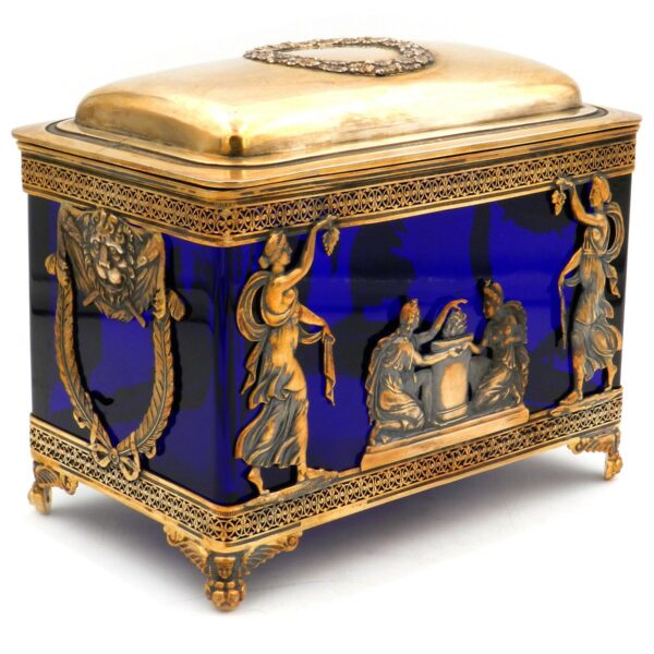 Silber Dose Empirestil antik Paris Silber vergoldet kobalt blaues Glas kaufen Stephanie Bohm Silber antiquitaeten