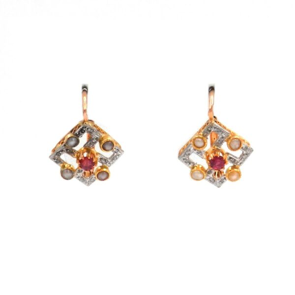 Antike Rubin Perl Diamant Ohrringe Art 18K 750 Gold Rotgold Deco Jugendstil kaufen Stephanie Bohm Antikschmuck