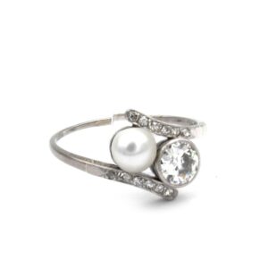 Art Deco Perl Diamant Ring Naturperle Toi et Moi Verlobungsring antik weissgold kaufen Stephanie Bohm Antikschmuck