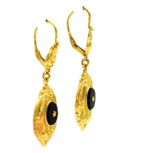 Gold Ohrringe Biedermeier Schaumgold Onyx kaufen Stephanie Bohm Antikschmuck