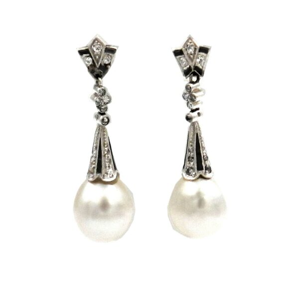 Perl Ohrringe Salzwasser Naturperle Diamanten Onyx Art Deco antik Weiß gold kaufen Stephanie Bohm antikschmuck1