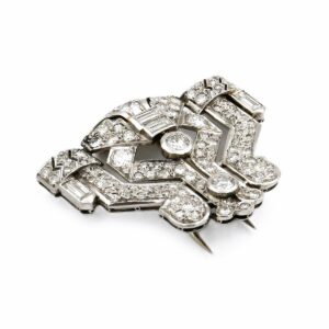 Art Deco Diamant Clip Brosche Weissgold Platin kaufen Stephanie Bohm Antik Schmuck