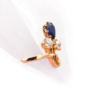 Jugendstil Saphir diamant Ring Blume 14K 585 6-Gold-Russland-St Petersburg antik kaufen Stephanie Bohm Antikschmuck
