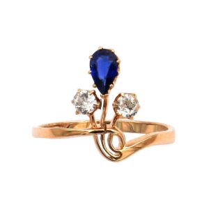 Jugendstil Saphir diamant Ring Blume 14K 585 6-Gold-Russland-St Petersburg antik kaufen Stephanie Bohm Antikschmuck