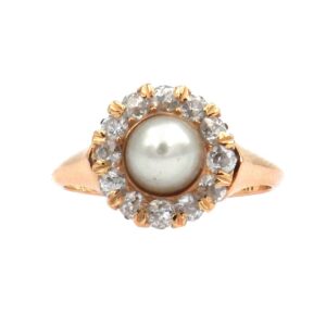 Perl Diamant Ring antik Perle Diamanten 18K 750 Gold Verlobungsring kaufen Stephanie Bohm Antiker Schmuck
