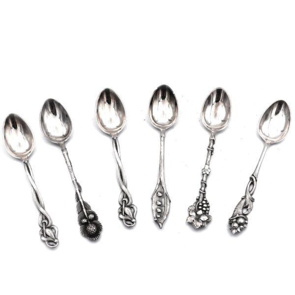 6 Silber Mokkalöffel - Espressolöffel in Blütenvariationen aus 800 Silber Koch & Bergfeld