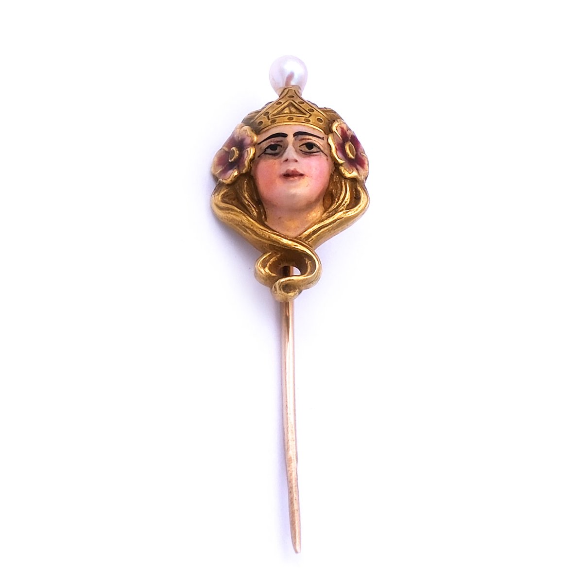 Antike Jugendstil Reversnadel 14K 585 Gold Emaille Mucha Style Krawattennadel Pin Art Nouveau kaufen Stephanie Bohm Antikschmuck