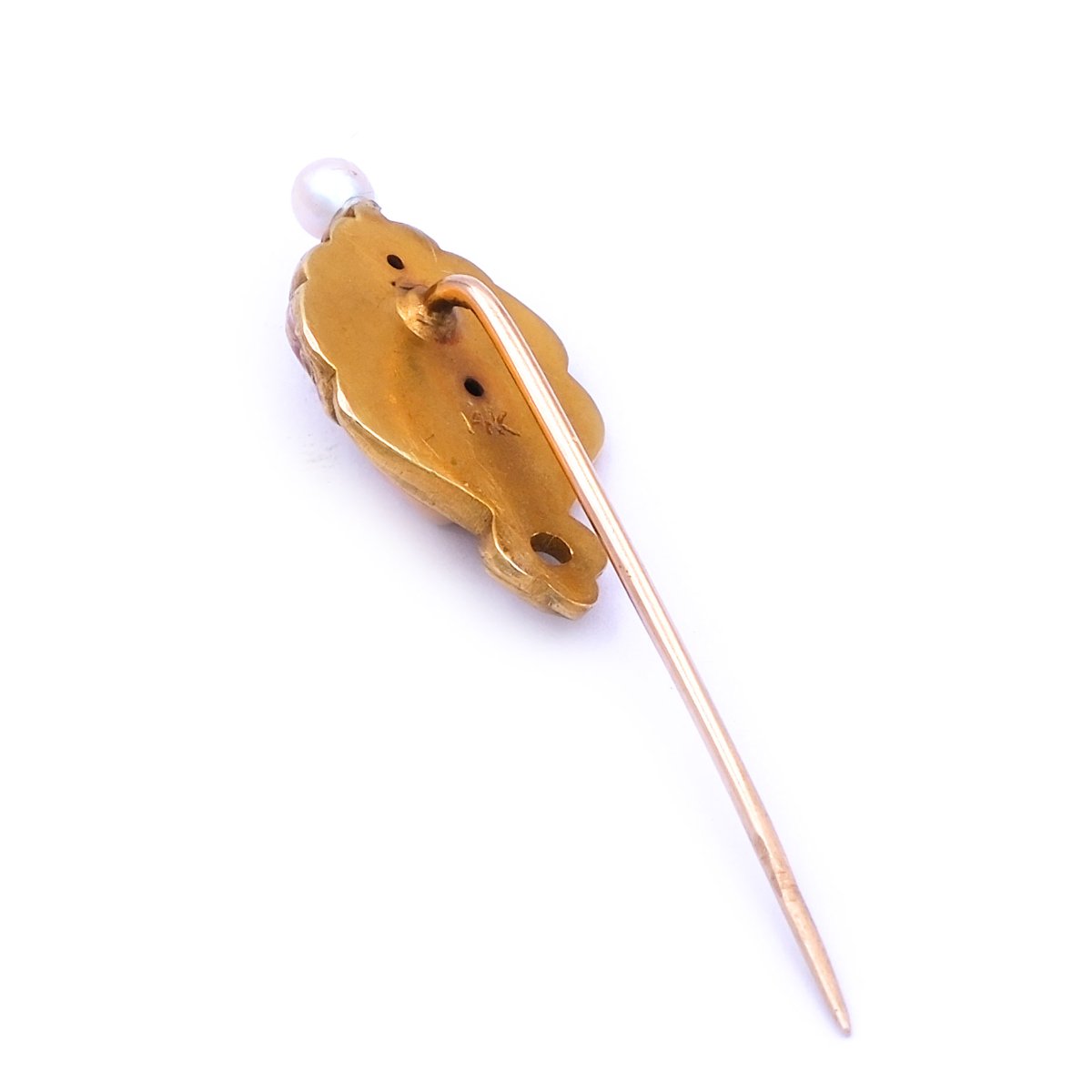 Jugendstil Reversnadel mit emailliertem Frauenbildnis im Style Mucha- Krawattennadel in 14K Gold um 1910 – Bild 5