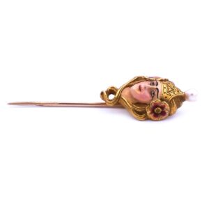 Antike Jugendstil Reversnadel 14K 585 Gold Emaille Mucha Style Krawattennadel Pin Art Nouveau kaufen Stephanie Bohm Antikschmuck