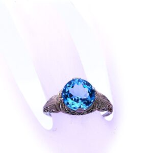 Art Deco Ring Platin blauer Zirkon kaufen Stephanie Bohm Antikschmuck