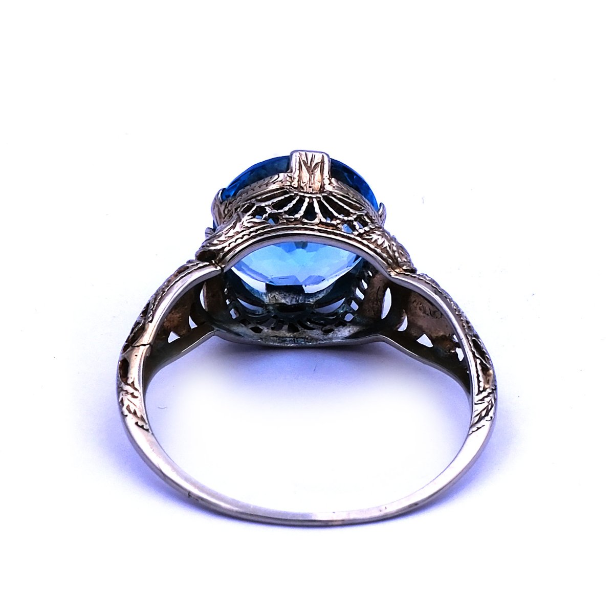 Art Deco Platin Ring mit blauem Zirkon um 1925 – Bild 6