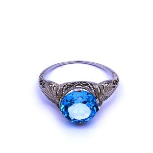 Art Deco Ring Platin blauer Zirkon kaufen Stephanie Bohm Antikschmuck