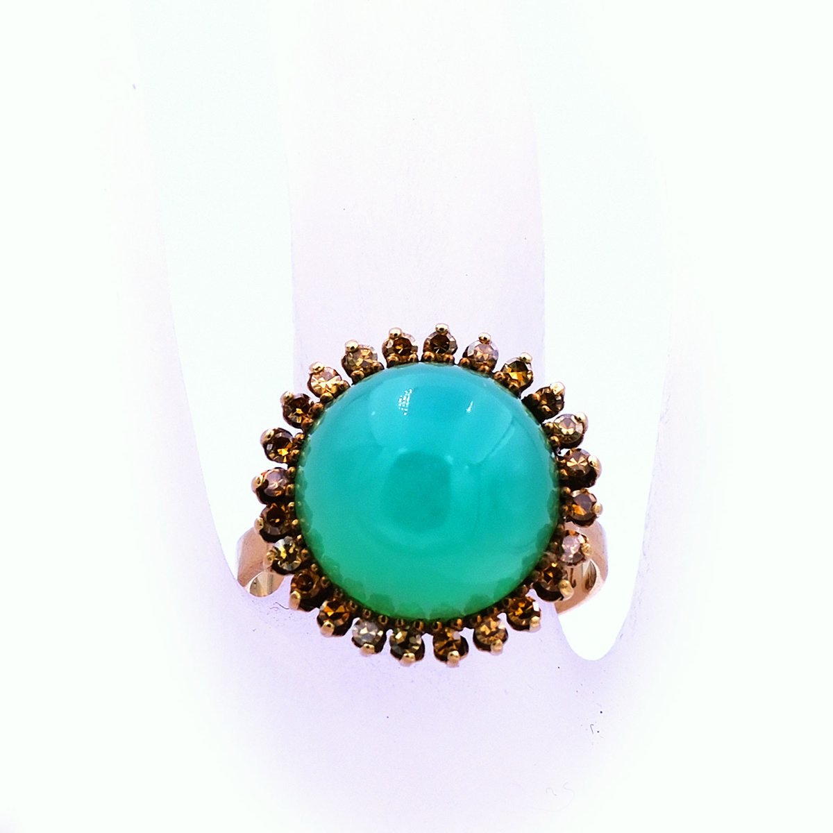 Designer 9.5 ct Chrysopras Ring - Cocktailring mit gelben Saphiren in 750 Gold – Bild 3