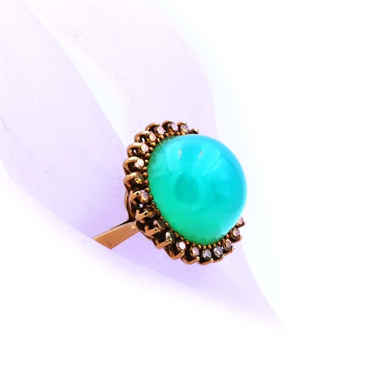 Designer Ring 750 Gold Chrysopras Cabochon kaufen Stephanie Bohm Echtschmuck gebraucht