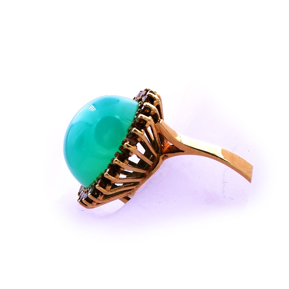 Designer 9.5 ct Chrysopras Ring - Cocktailring mit gelben Saphiren in 750 Gold – Bild 4
