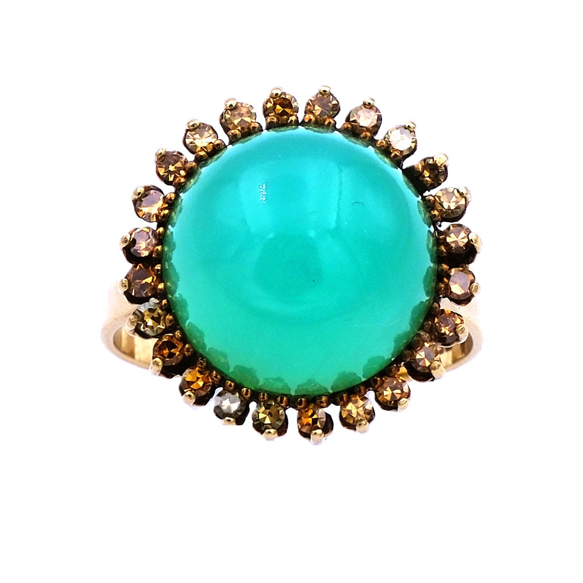 Designer Ring 750 Gold Chrysopras Cabochon kaufen Stephanie Bohm Echtschmuck gebraucht