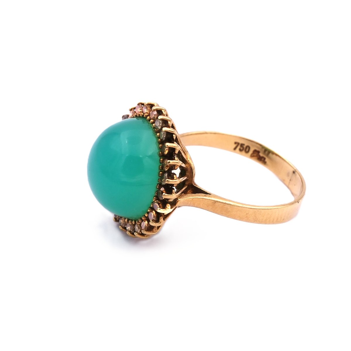 Designer Ring 750 Gold Chrysopras Cabochon kaufen Stephanie Bohm Echtschmuck gebraucht