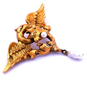 Jugendstil Gold Brosche Chimaere Drachen Perlen 750 Gold Paris Frankreich Art Nouveau kaufen Stephanie Bohm Antiker Schmuck
