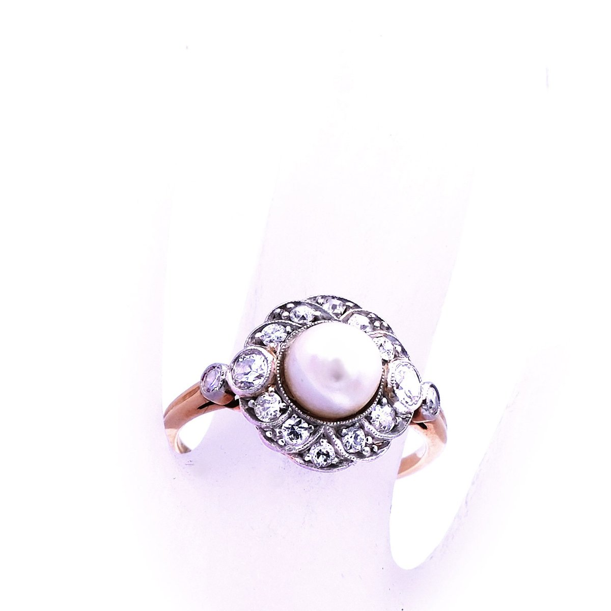 Perl Diamant Ring antik Perle Diamanten 14K 585 Gold Platin Verlobungsring kaufen Stephanie Bohm Antiker Schmuck