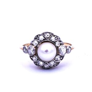 Perl Diamant Ring antik Perle Diamanten 14K 585 Gold Platin Verlobungsring kaufen Stephanie Bohm Antiker Schmuck