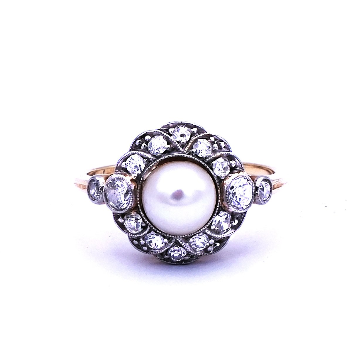 Perl Diamant Ring antik Perle Diamanten 14K 585 Gold Platin Verlobungsring kaufen Stephanie Bohm Antiker Schmuck