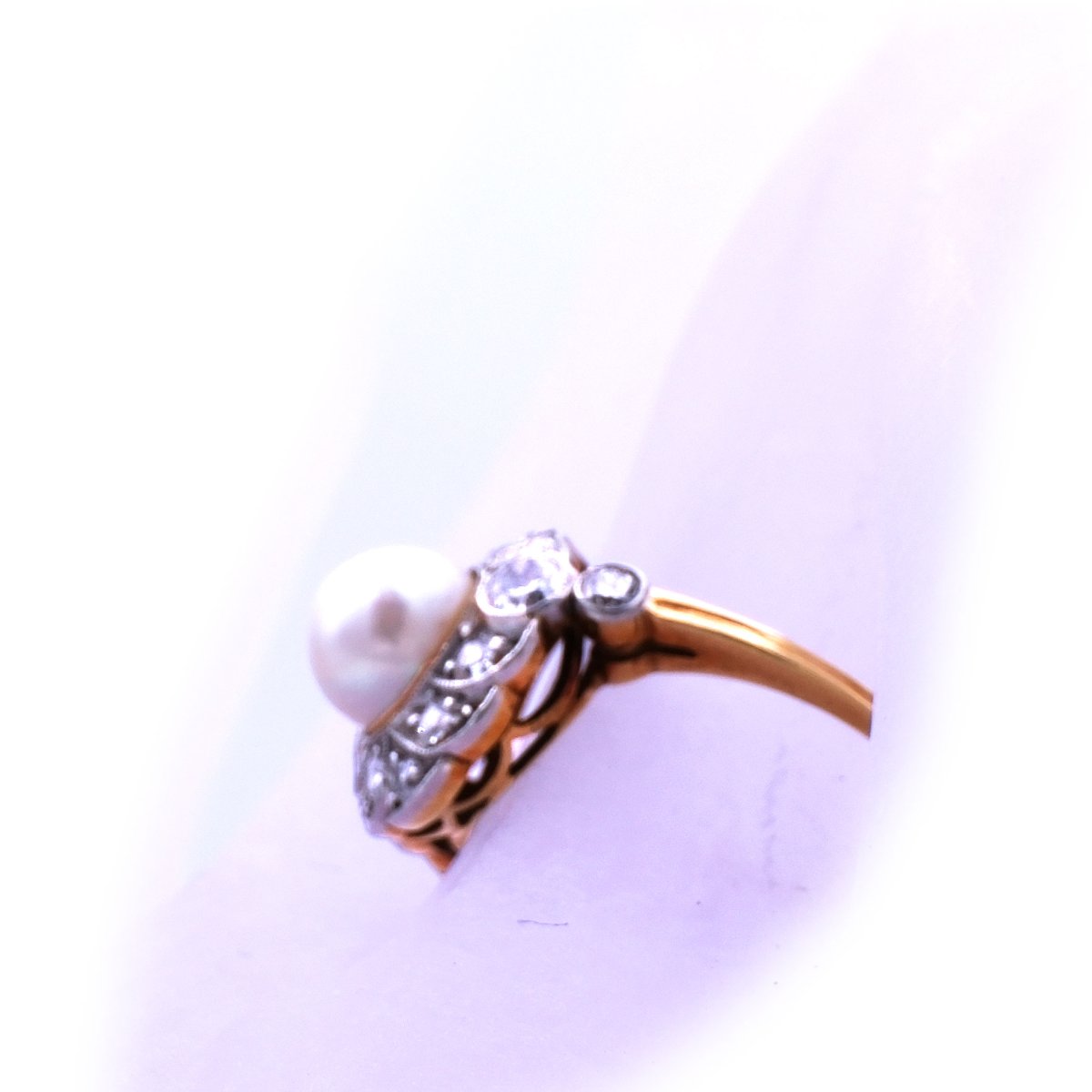 Perl Diamant Ring antik Perle Diamanten 14K 585 Gold Platin Verlobungsring kaufen Stephanie Bohm Antiker Schmuck