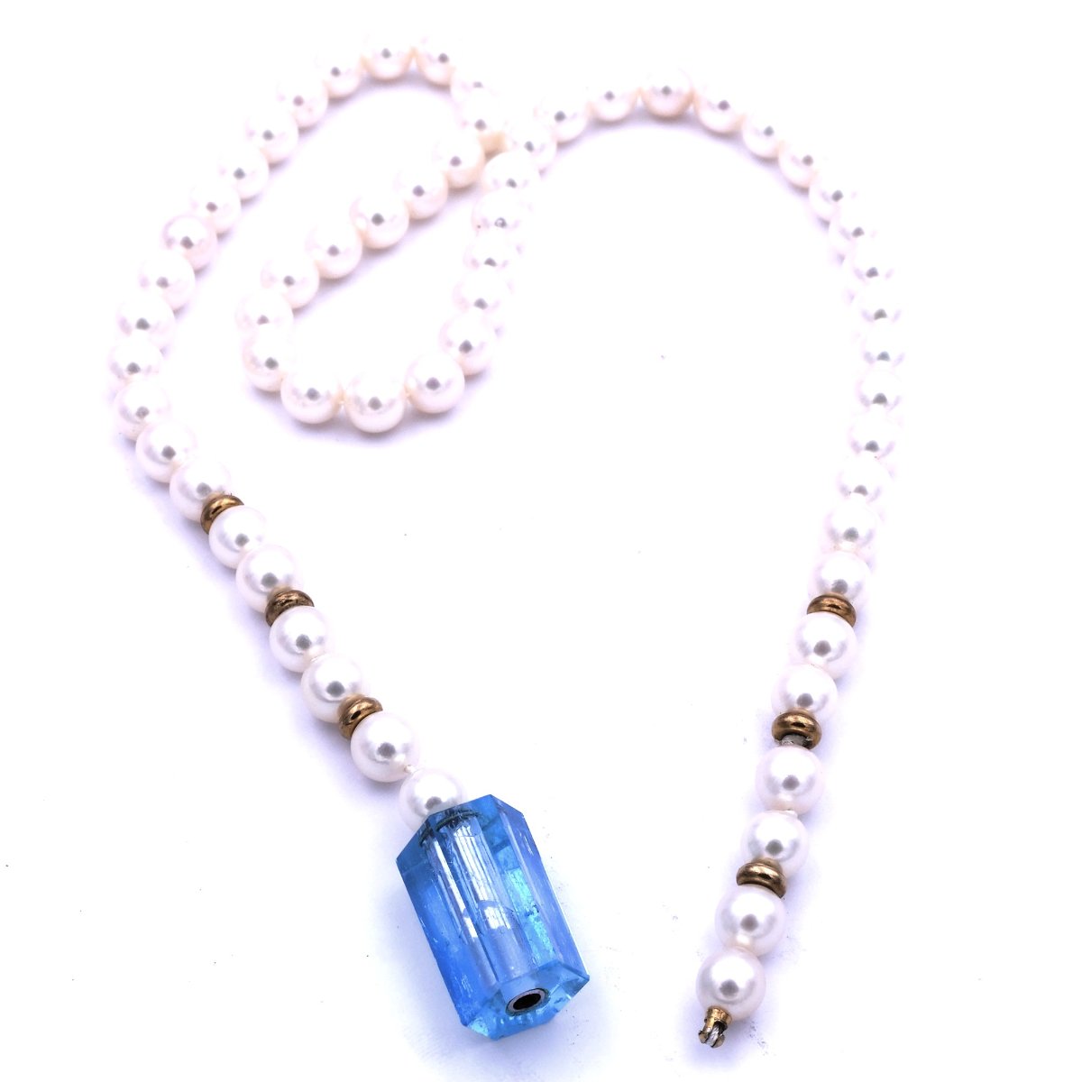 Perlenkette Akoya Salzwasserperlen 7mm Aquamarin Patentschliesse 750 18K Gold kaufen Stephanie Bohm Secondhand Schmuck
