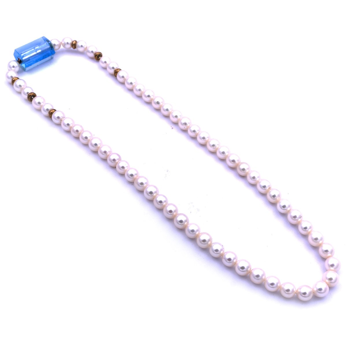 Perlenkette Akoya Salzwasserperlen 7mm Aquamarin Patentschliesse 750 18K Gold kaufen Stephanie Bohm Secondhand Schmuck