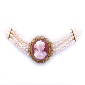 antikes Perlcollier Gemme Kamee Hera Collier de Chien 750 Gold Perlen Choker kaufen Stephanie Bohm Antikschmuck