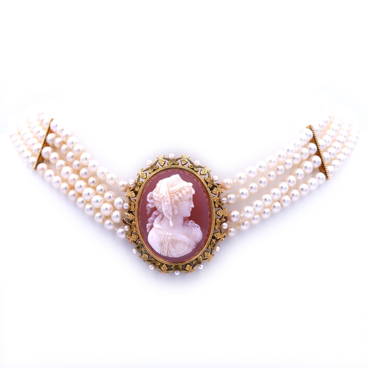 antikes Perlcollier Gemme Kamee Hera Collier de Chien 750 Gold Perlen Choker kaufen Stephanie Bohm Antikschmuck
