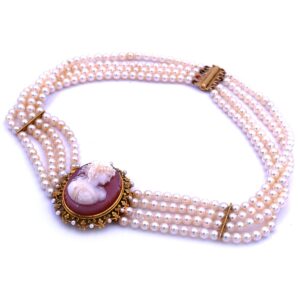 antikes Perlcollier Gemme Kamee Hera Collier de Chien 750 Gold Perlen Choker kaufen Stephanie Bohm Antikschmuck