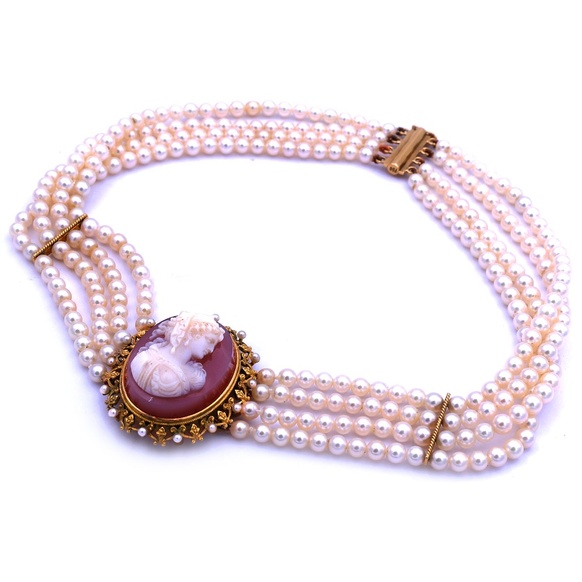 antikes Perlcollier Gemme Kamee Hera Collier de Chien 750 Gold Perlen Choker kaufen Stephanie Bohm Antikschmuck