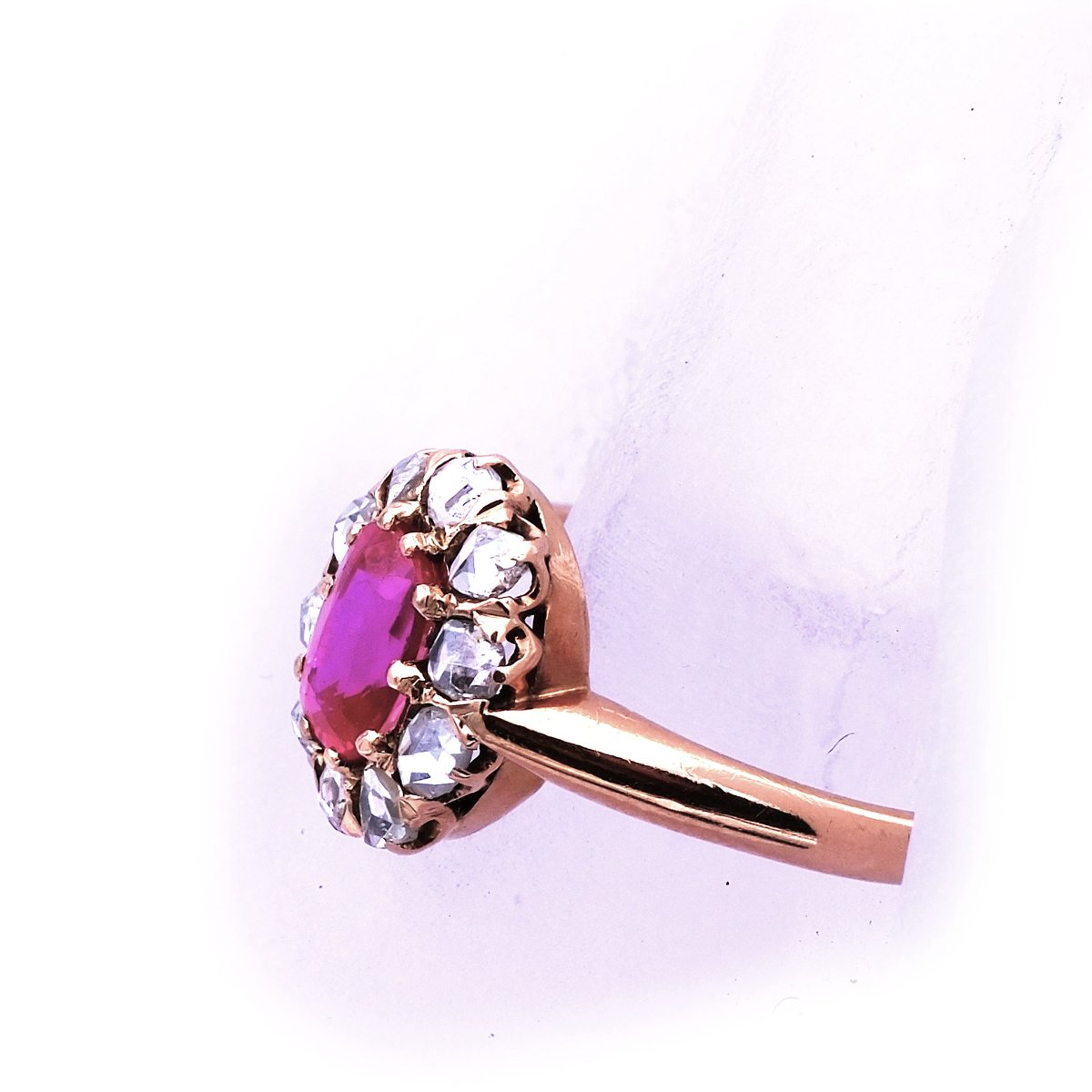 Antiker Rubin Diamant Ring in 14K Gold, um 1900 – Bild 4