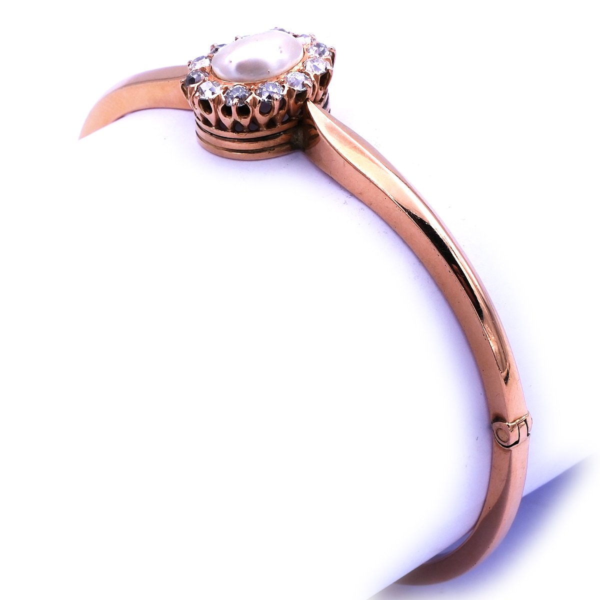 Armreif Antik Jugendstil Armband 14K 585 Gold Natur perle Diamanten kaufen Stephanie Bohm Antikschmuck