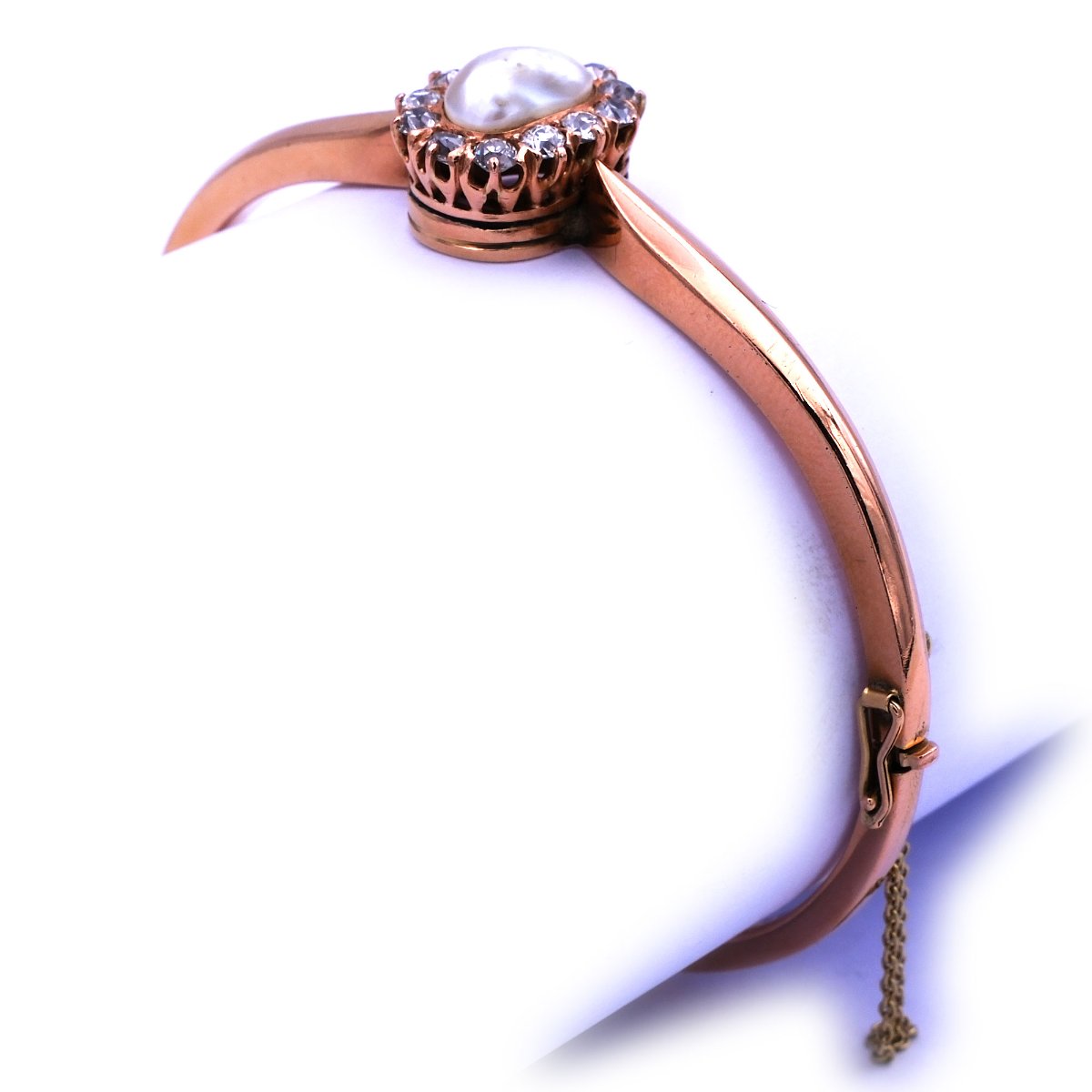 Armreif Antik Jugendstil Armband 14K 585 Gold Natur perle Diamanten kaufen Stephanie Bohm Antikschmuck