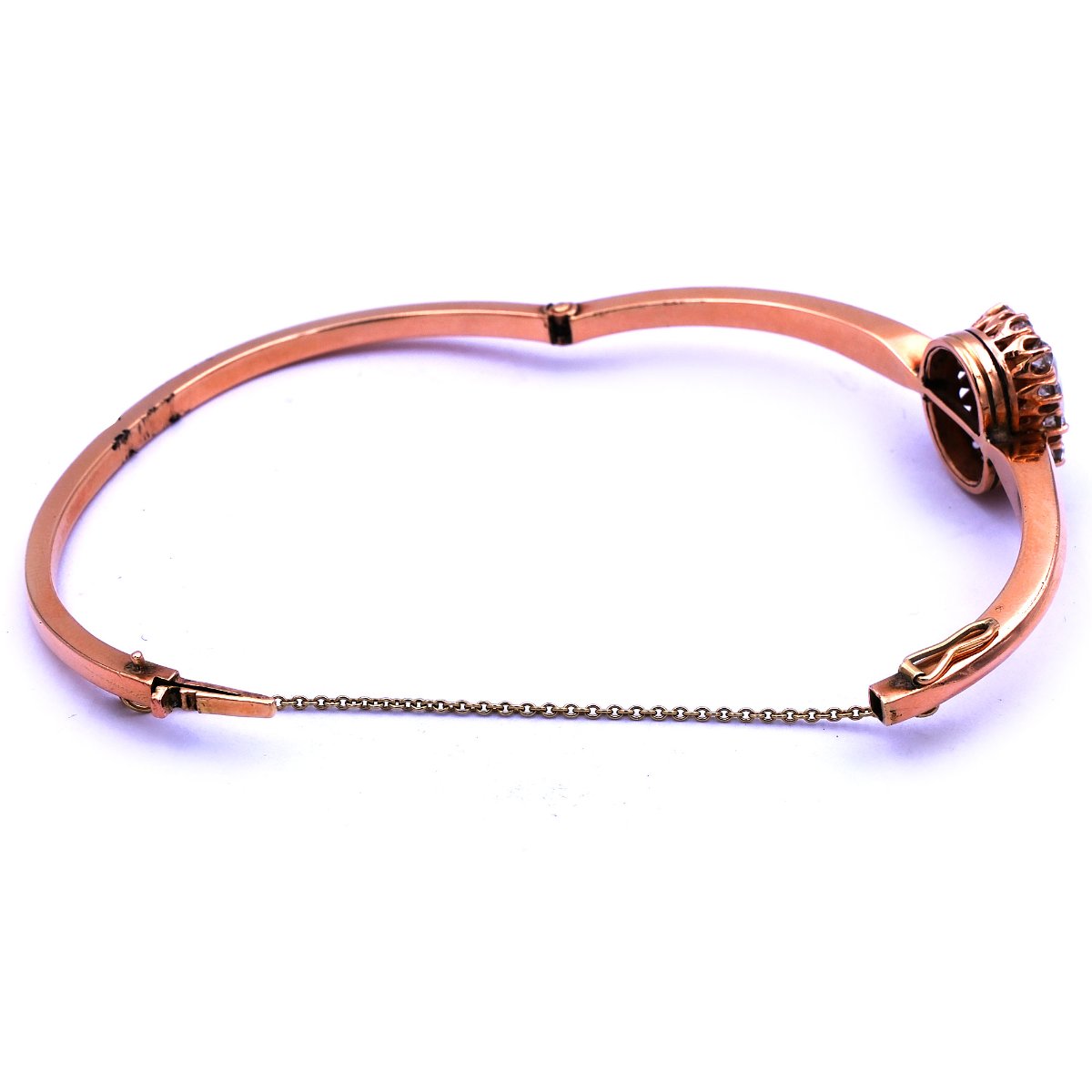 Antiker Perl Diamant Armreif mit Naturperle und 1 ct Diamanten in 14K Gold, um 1890 – Bild 6