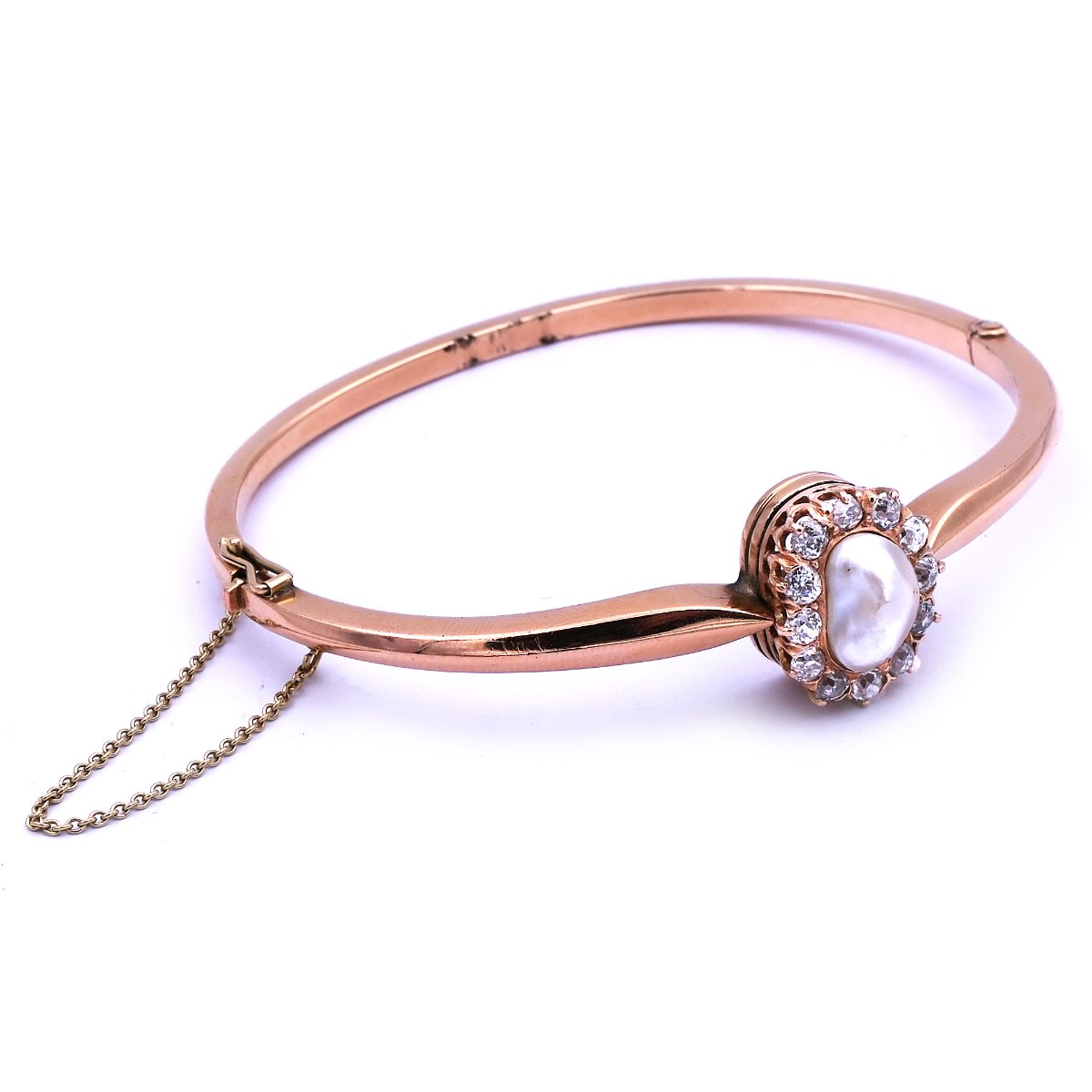 Armreif Antik Jugendstil Armband 14K 585 Gold Natur perle Diamanten kaufen Stephanie Bohm Antikschmuck