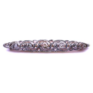Diamant Brosche antik Schiffchenform Navette Platin 18K 750 Gold Art Deco kaufen Stephanie Bohm Antikschmuck
